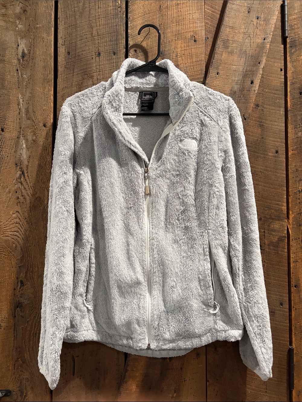 The North Face Women's Light Gray Plush Full-Zip Teddy Jacket